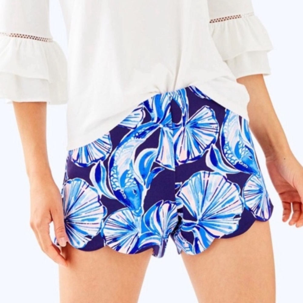 Lilly Pulitzer Adelia Scuba Shorts Bright Navy Reel Life, size X-Small